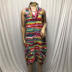 For Cynthia Dress Womens Size Small Colorful Casual Cowl Neck High Low Travel